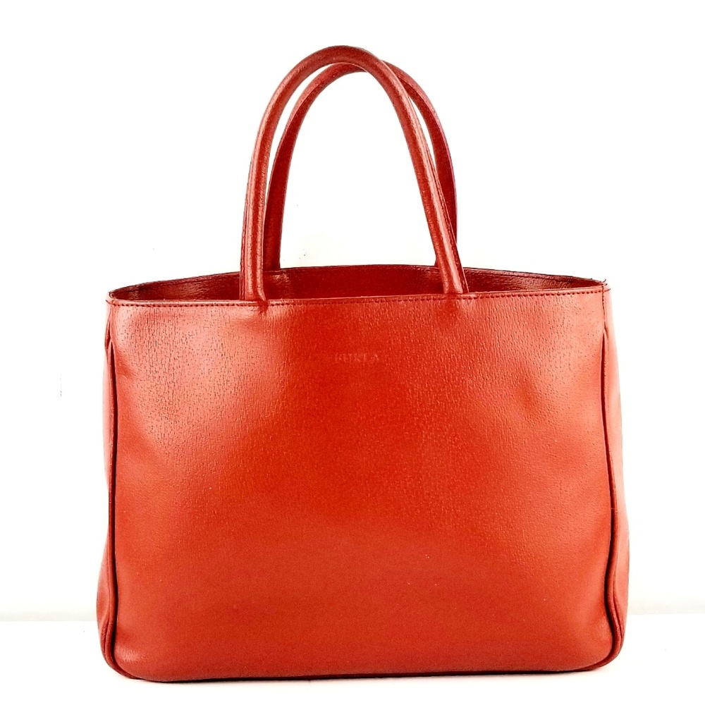 Vintage Furla Red Leather Satchel Tote Purse